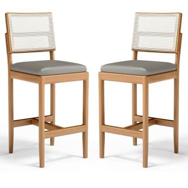 Imagem de Kit Com 2 Banqueta Milena Madeira Maciça Assento Estofado Encosto De Tela Sintética Veludo Chumbo 109