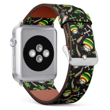 Imagem de Pulseira de substituição compatível com Apple Watch séries 7, 6, 5, 4, 3, 2, 1 SE, 38 mm, 40 mm e 41 mm (caveira rasta e folha de maconha)