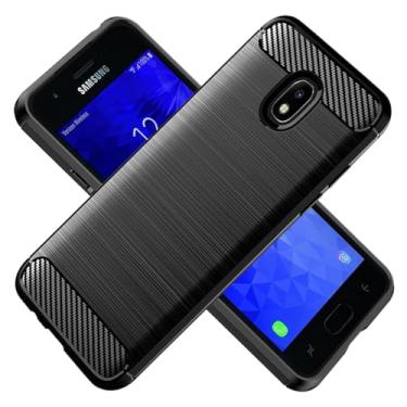 Imagem de HTXWXJC Capa para Galaxy J3 2018, capa para Samsung J3 Achieve 2018/Express Prime 3/J3 Star/J3 Aura, capa protetora fina de borracha TPU de fibra de carbono à prova de choque para Samsung Galaxy J3
