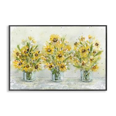 Imagem de Stupell Industries Trio de vasos de girassol cinza emoldurado arte giclée, design por Patti Bishop, 20 x 30