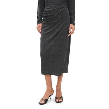 Imagem de Vince Saia midi drapeada com cintura feminina, Cinza Dk H, G