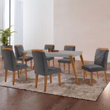 Imagem de Mesa Copper 180cm Mdf Vidro E 6 Cadeiras Melissa Veludo Grafite/off /nat/serig. Off Com Vidro