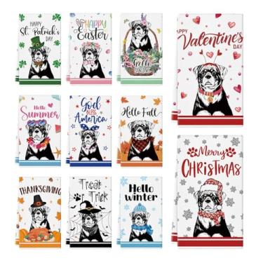 Imagem de Ciazoxa 11 peças de toalhas de cozinha Rottweiler 35,5 x 53,3 cm, toalha de prato de cachorro, pano de prato de cozinha, toalhas de mão fofas para banheiro, decoração de casa, Natal, dia das mães