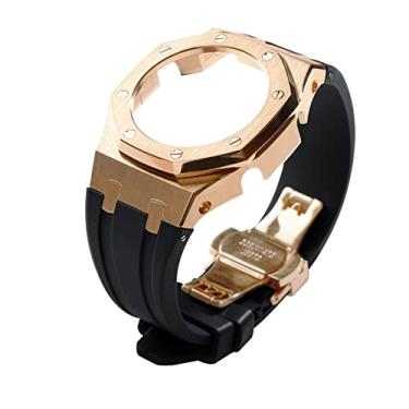 Imagem de Neuupesen Kit de modificação GA2100 5ª geração caixa de relógio de aço inoxidável pulseira de borracha para substituição de acessórios de relógio Gshock GA-2100/GA-2110 (AP-GA2100, ouro rosa + conjunto preto)