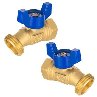 Imagem de HeSun Pacote com 2 torneiras/válvulas, mangueira externa, torneira de jardim de 1/4 volta, entrada NPT fêmea de 1/5.1 cm x rosca de mangueira macho de 1/10.2 cm (GHT) tomada, azul