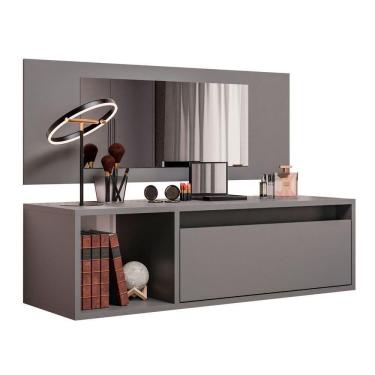 Imagem de Penteadeira Mesa De Maquiagem Eva Suspensa 01 Porta Com Espelho Grafite - Abmaza