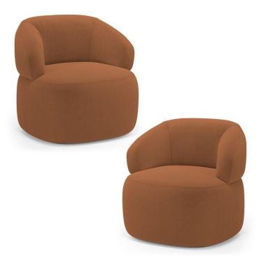 Imagem de Kit 02 Poltronas Orgânicas Giratória Living Glee Bouclê Terracota - Abmaza