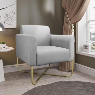 Imagem de 02 Poltronas Marisa Suede Cinza Base X Industrial Dourada