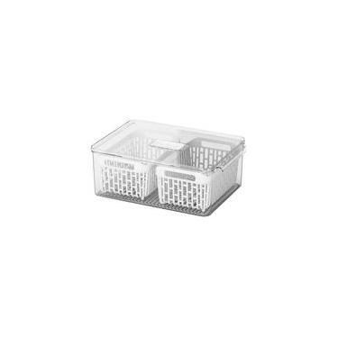 Imagem de Organizador com 2 Cestos 6,7 L para Geladeira Plástico Caixa Organizadora Empilhável Linha Dry Coza Incolor