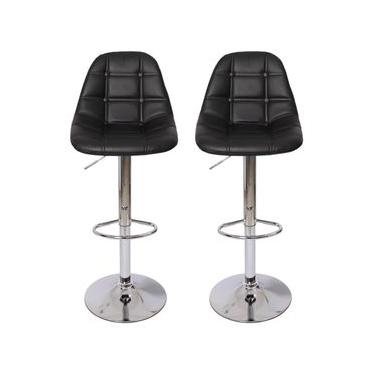 Imagem de Conjunto 2 Banquetas Altas Estofadas Para Cozinha Balcão Bancada Ilha Giratória Botonê Preta