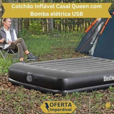 Imagem de Colchão Queen Inflável Família Enchemento Elétrico Bomba Bivolt Usb Em