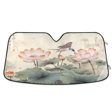 Imagem de ATTX Para-brisas de carro florais beija-flores chineses 144.8 cm x 80.0 cm Escudo solar universal com proteção UV, persiana de janela frontal automática dobrável para Sedans SUVs caminhões #160