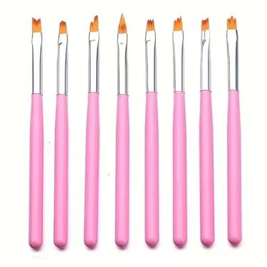 Imagem de Conjunto de 8 pincéis de arte de unhas, pincel de gel de unhas 3D Builder, caneta profissional de desenho de manicure acrílica para manicure de salão em casa, rosa