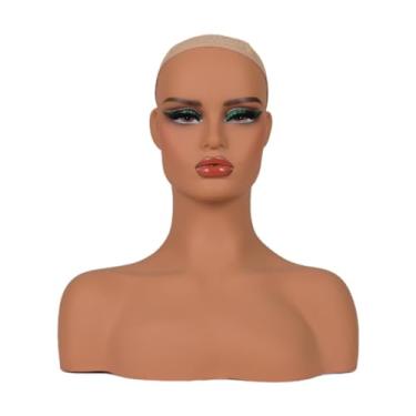 Imagem de Zialofi Cabeça de manequim feminina realista, suporte de peruca, acessórios de beleza, cabeça de manequim profissional estável, busto com ombro para joias