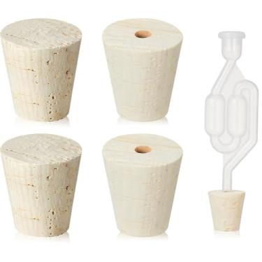 Imagem de Ziliny O conjunto de 6 peças inclui 2 rolhas cônicas de cortiça, 2 rolhas de fermentação perfuradas e 2 câmaras de ar de bolhas duplas para a maioria das tampas de garrafa de vinho de madeira de