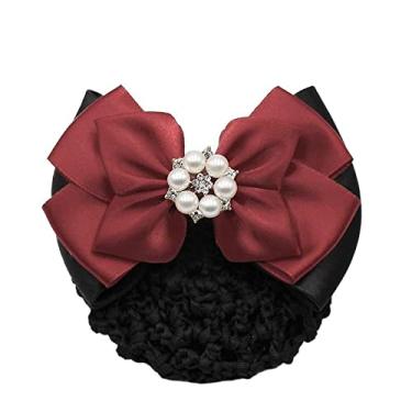 Imagem de Clipe de mola com laço acessórios de cabelo vintage clipe de rabo de cavalo para meninas presentes pérola hotel enfermeira rede de cobertura de cabelo (J)