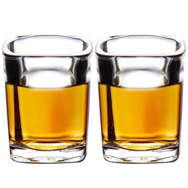 Imagem de Conjunto de 2 copos de dose de base pesada, copo quadrado transparente de tequila a granel 59 g com base pesada, presente para homens, copo de café expresso para vodca, presente de dia dos pais