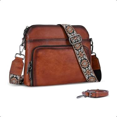 Imagem de HESHE Bolsas tiracolo de couro genuíno para mulheres, bolsas de ombro com 2 bolsas Hobo de alça ajustável, Marrom, Small