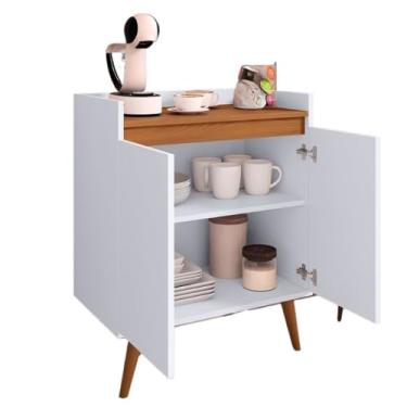 Imagem de Aparador Buffet Sala De Estar Cantinho Café Armário Cozinha 2,3,4 Portas Organizador Prático(Lívia 2 Branco Com Freijó)