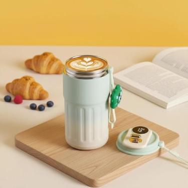 Imagem de Caneca de café de aço inoxidável de 450 ml, copo isolado a vácuo com visor de temperatura LED, caneca de café de 450 ml ao ar livre, caneca de acampamento com tampa à prova de vazamento, copos