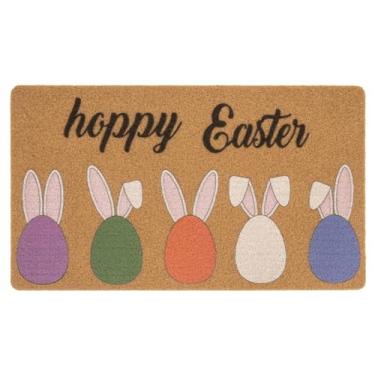 Imagem de Mealah Tapete de porta de Páscoa, capacho de boas-vindas - Tapete colorido de coelho da Páscoa, decoração de entrada interna e externa, 43 cm x 73 cm