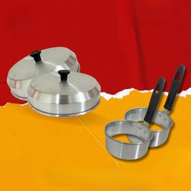 Imagem de Abafador de Hambúrguer e modelador de ovo ou panqueca com cabos de baquelite (2 abafador + 2 modelador)