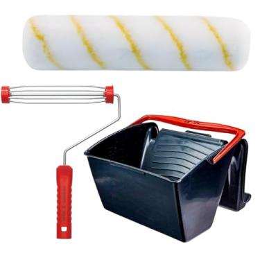 Imagem de Caçamba para Pintura 12L + Rolo Antigota 23cm em Poliamida 10mm + Suporte Garfo Gaiola Para Rolo De Pintura 23cm