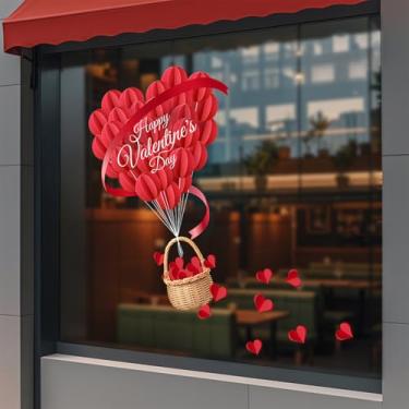 Imagem de 1 peça adesivos de janela de dia dos namorados com fita vermelha design de coração romântico adesivos de janela estática reutilizáveis decorações de janela dupla face para decoração de porta de vidro
