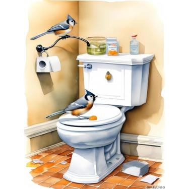 Imagem de UPABLUNSO Kit de pintura de diamante 5D Bird on The Toilet para adultos iniciantes, pintura de titmouse adornada DIY com imagens de diamantes, pontos de diamante de pássaro para decoração de casa