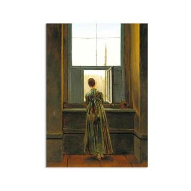 Imagem de ZUJGHSJG Woman at the Window por Caspar David Friedrich Impressões em tela Well Decor The World Classic Art Reproduções de arte grande giclee arte de parede para sala de estar decoração de casa 55 x