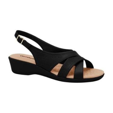 Imagem de Sandália Anabela Tiras Cruzadas Feminina Comfort Flex Preto 34-Feminino