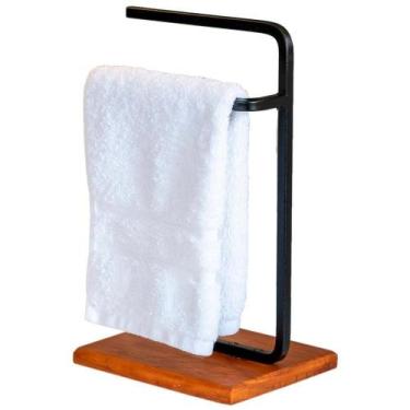 Imagem de Porta Toalha Lovell Bancada Lavabo Base Madeira Peroba Preto Dhom Pero
