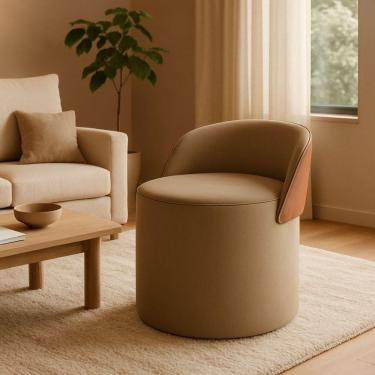 Imagem de Puff Encosto Corino Redondo Suede Sala Penteadeira Quarto Cor:capuccino