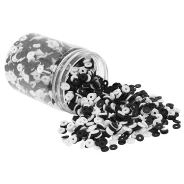 Imagem de Mandala Crafts Kit de contas de argila de polímero preto e branco de 4 mm para pulseiras da amizade - 6000 contas de disco preto e branco Heishi para fabricação de joias, espaçadores redondos - contas