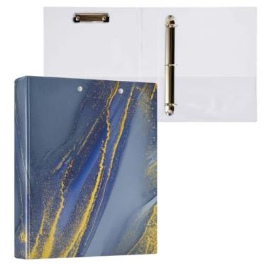Imagem de Pasta de fichário azul mármore dourado com três argolas com prancheta de perfil organizador de fichário de anéis redondos de 2,5 cm, pacote com 2