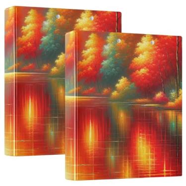 Imagem de Pasta de arquivo redonda com 3 anéis para fichários vermelhos de outono radiante para material de escritório, 1 pacote