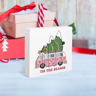 Imagem de Decorações de Natal rosa para ambientes internos árvore de Natal caminhão festa de férias decoração de inverno presentes para mulheres irmã fazenda casa escritório quarto prateleira decoração de mesa