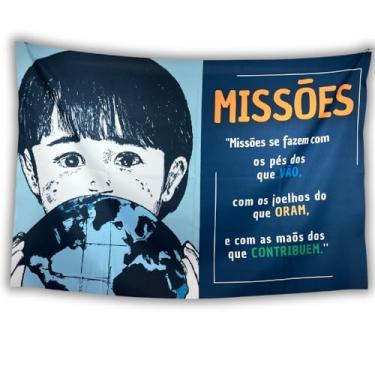 Imagem de Bandeira Decorativa Missionária, Rosto de Criança, Multicolorido, 150x100cm, para Decoração Interna e Externa, Oxford Premium, Sublimação a Laser