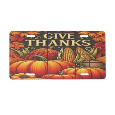 Imagem de Placa de Licença de Abóbora de Ação de Graças Outono para Frente do Carro Placas de Carro Alumínio Metal Adequado para Caminhão Placa de Porta de Carro Bar Café Acessórios Automotivos para Homens