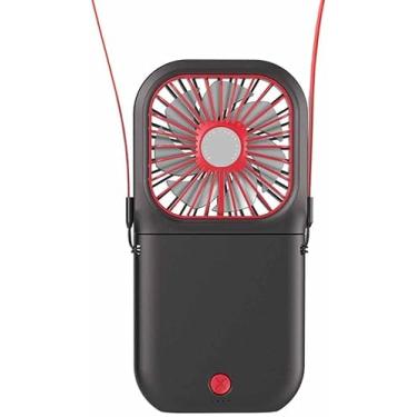 Imagem de AEWFRRV Ventiladores de pescoço suspensos Mini ventilador portátil dobrável USB pequeno banco de potência portátil portátil portátil ventilador de carga multifuncional (cor: rosa) yubin1993 (cor: preto)