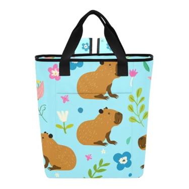 Imagem de Joitme Bolsa térmica fofa capivaras flores coloridas azul impermeável bolsa de praia 36 latas mochila refrescante