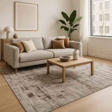 Imagem de Tapete Jacquard Dallas – Sofisticação e Conforto para Sala, Quarto e Escritório – Antiderrapante e Design Geométrico(Obra de Arte Branco/Marrom,1.00x1.35)