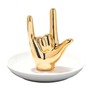 Imagem de APLVFFZH Bandeja Organizadora de Joias em Formato de Mão, Organizador de Joias Multiuso, Presente de Aniversário, Bandeja de Cerâmica para Exibir Colares, Idea, Ouro