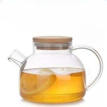 Imagem de Chaleira de Vidro 1 Litro Tampa de Bambu Premium Borossilicato Resistente a Calor de ir Ao Fogo Bule com Filtro