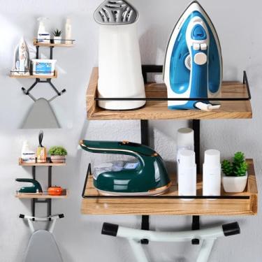 Imagem de Suporte de parede resistente para tábua de passar roupa, suporte de placa de ferro de metal de 2 camadas com economia de espaço, com ganchos ajustáveis, prateleiras de lavanderia para perna T & Y