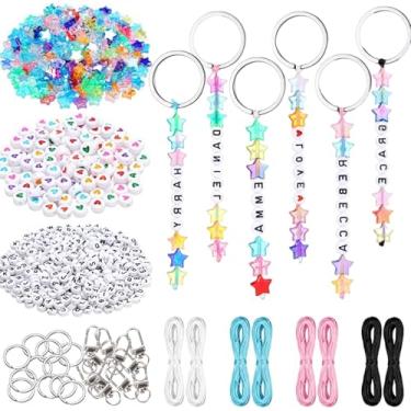 Imagem de ZJRUI Conjunto de 30 conjuntos de chaveiros de contas, contas ajustáveis em formato de letra 7 mm, estrelas, miçangas, chaveiro, bolsa, berloque, pulseiras, suprimentos para festas de fim de ano para