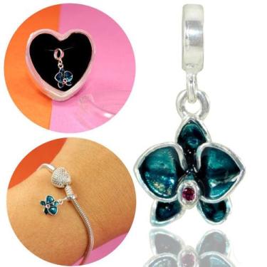Imagem de Berloque Charms Flor Orquidea Azul Prata Legitima 925 - La&Ny Pratas, 
