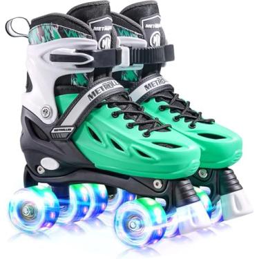 Imagem de METROLLER Patins para meninas de 5 a 8 anos, 8 a 12 anos e adolescentes, 4 tamanhos ajustáveis para crianças, patins infantis com rodas iluminadas, para mulheres (verde, GG - jovens e adultos (7-10