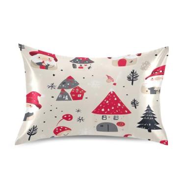 Imagem de Blueangle Linda fronha de cetim gnomo de Natal para cabelo e pele, fronha de seda, tamanho padrão (50,8 x 66 cm) - Capas de travesseiro de cetim refrescantes com fecho de envelope (218)
