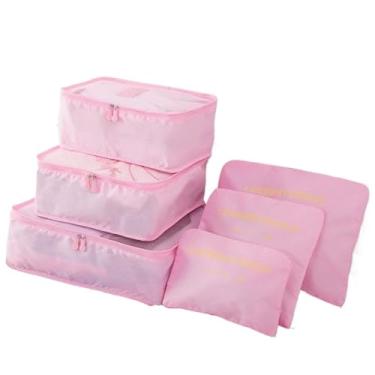 Imagem de Bolsa Organizadoras Para Mala Roupas Bagagem Viagem (Kit 6 Peças Rosa)